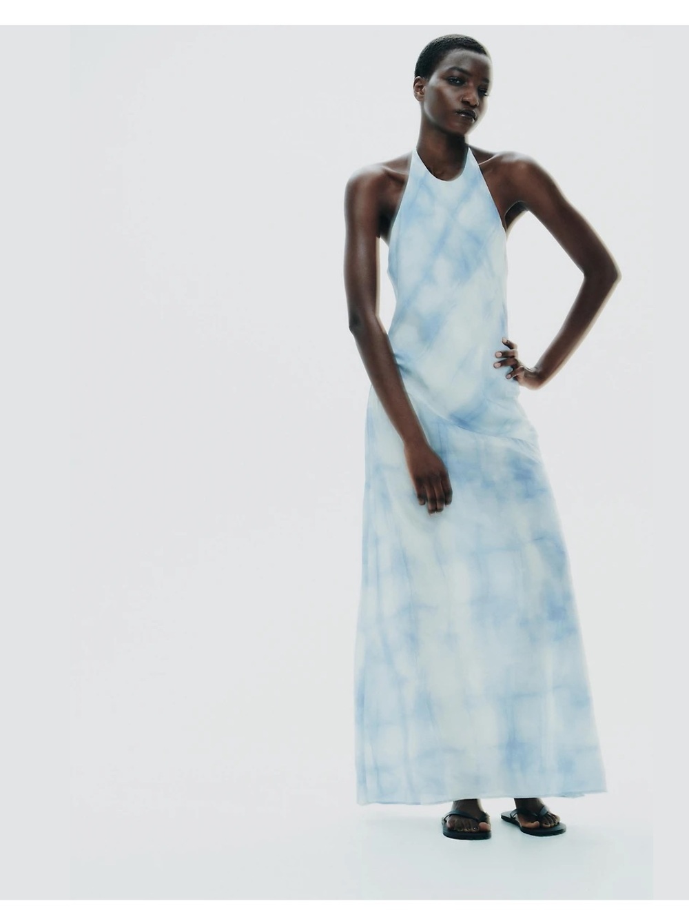 ZARA Sky Blue Tie-Dye Halter Maxi Dress